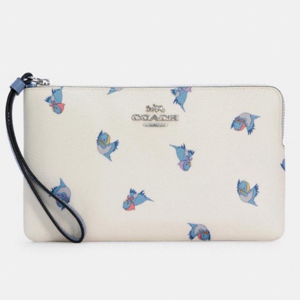 Coach Disney Cream Wristlet with Blue Bird Print